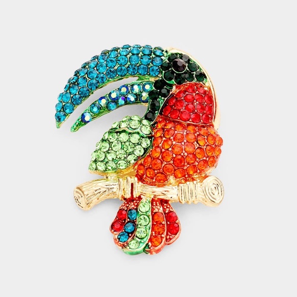 🏷️ Colorful Toucan Brooch Gold Tone Multi Color Crystals - Picture 1 of 3